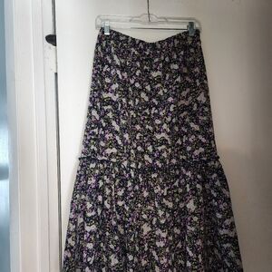 Metro Wear Black Floral Tiered Maxi Skirt with Purple & Cream Details